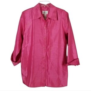 Da Rue Drapers & Damon Womens Button Blouse Size 14 Shiny Hot Pink Legally Blond